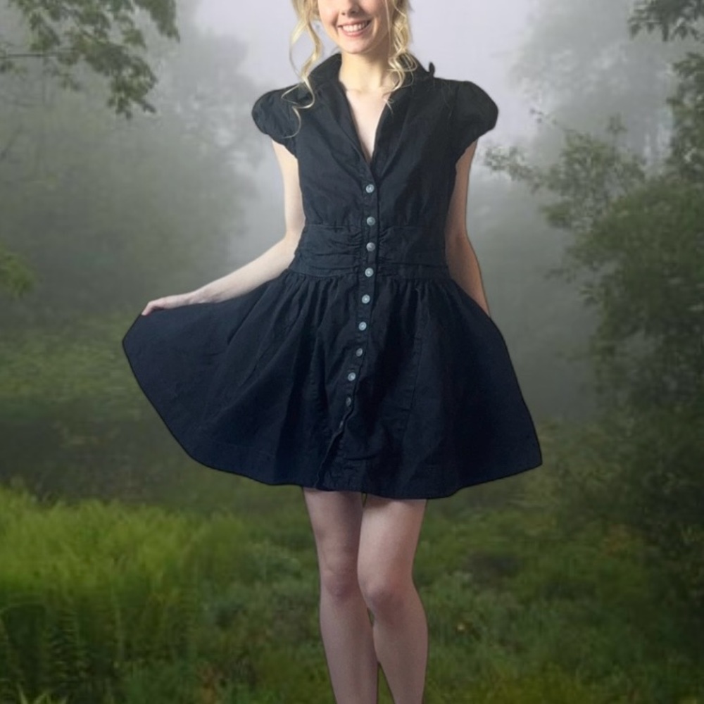 Free People Black Cap Sleeve Mini Dress